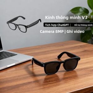 Kính Thông Minh AI V3 Tích Hợp ChatGPT Kích Hoạt Bằng Giọng Nói Quay Video 8MP Gọi Bluetooth Nghe Nhạc Chống Nắng Chống Ánh Sáng Xanh