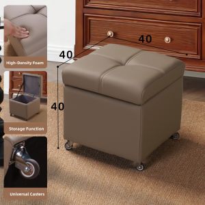 Modern Minimalist Leather Sofa Table with Universal Wheels Home Living Room Coffee Table Small Stool Comfortable Seating Experience