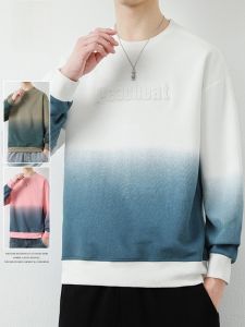 ROMON | Lormen Mens Long Sleeve T-shirt Round Neck Print Base Shirt Fashionable Gradient Color Spring Autumn New Style Casual Loose Fit