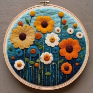 PhotoCustom DIY Wool Felting Painting With Embroidery Kit Flower Landscape Beginner Painting Handcraft Needle Wool For Home Decor