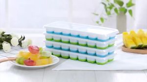 Home2U🏡 14 Holes Silicone Ice Cube Maker Tray Baby Food Maker Mold Tray Container with Lid Bekas Pembuat Ais Batu 硅胶冰格