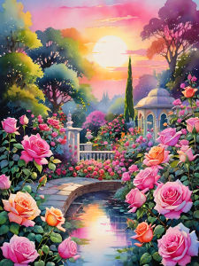 Huacan Full Square Round Drill Diamond Painting Sunset Garden Diamond Mosaic Landscape Art Decorative Paintings