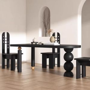 French Vintage Semi-Circular Solid Wood Dining Table Creative Living Room Artistic Style Long Table Home Furniture Design