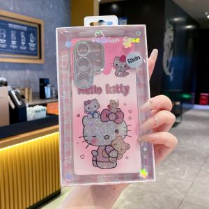 With Gift Box Packing Glitter Kitty Case for Samsung Galaxy S22 S23 S24 S25 Ultra Plus A36 A55 A56 Case Glitter Luxury Sparkly Shiny Bling Back Plating TPU Shockproof Bumper Protection Slim Cover for Women Girls