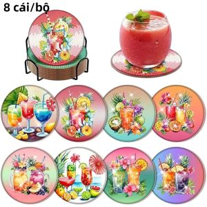 Bộ 8 Cái/Bộ Đế Lót Ly Acrylic Tranh Kim Cương Hình Trái Cây Có Giá Đỡ Bộ Dụng Cụ Làm Thủ Công Cho Người Mới Bắt Đầu Bộ Làm Tranh Khảm Quà Tặng