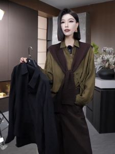 YUFUQING | Korean Style Long Sleeve Polo Collar Casual Loose Womens Shirt Commute Fashion Early Autumn New Arrival Elegant Top