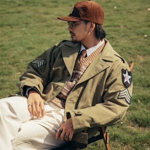 American Retro Spring & Fall Cargo Jacket Coat Mens M41 World War II US Army Field Motorcycle Clothing Loose Battlefield Trench Coat