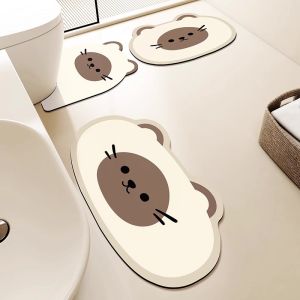 Đồ Dùng Phòng Tắm Hoạt Hình Chất Liệu Sét Thạch Anh Thấm Hút Chống Trượt Chống Trượt Bàn Chân Vệ Sinh Đồ Dùng Phòng Tắm Ba Món Nhanh Khô Chống Bụi