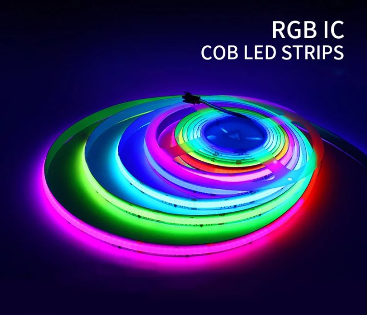 High Brightness Dc12v Dc24v Ws2811 Rgbic Full Color Fob Cob Led Strip Addressable Smart High 