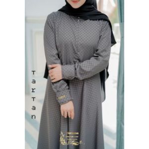 Gamis Hermosa Wolfis Embos Motif Tartan Warna Abu Tua - Gamis Syari Grey Premium Umbrella 4Meter Mewah