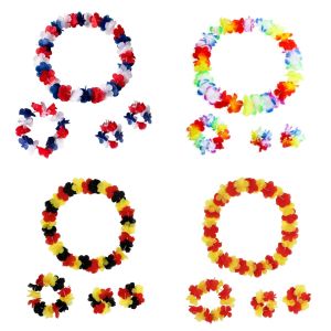 4Pcs/set Hawaiian Artificial Flowers Leis Necklace Garland Headband Wedding Birthday Beach Tropical Party Decoration