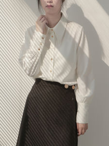 Áo Sơ Mi Trắng Satin Kiểu Pháp Thanh Lịch Dành Cho Nữ Mùa Xuân 2025 Thiết Kế Mới Cổ Đứng Nhỏ Chuyên Nghiệp Đi Làm