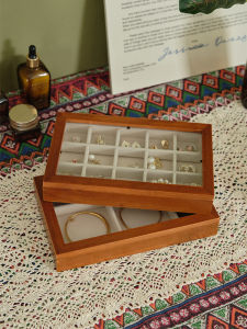 Hộp Đựng Trang Sức Bằng Gỗ Thật Để Bàn Chống Bụi Trưng Bày Sắp Xếp Vòng Tay Nhẫn Khuyên Tai Hộp Đựng Trang Sức Cổ Điển