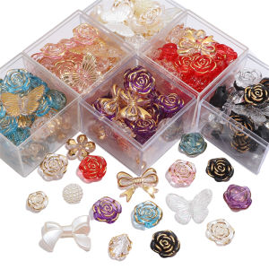 20g/Lot 12-30mm Mixed Style Plastic Acrylic Beads Colorful Bow Butterfly Rose Flower Beads Charms for Necklace Bracelet Keychain DIY Jewelry Craft Making