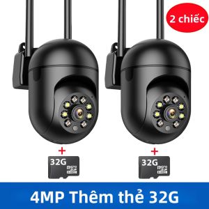 2 Camera IP Wifi 4MP 2K Màu Đen ICsee Giám Sát Với Zoom Kỹ Thuật Số 5X Phát Hiện Con Người Tầm Nhìn Ban Đêm Cho An Ninh Trong Nhà/ngoài Trời