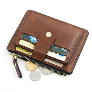 CEXIKA | Men Fashion Credit ID Card Holder Wallet Male Slim Leather Wallets with Coin Pocket Luxury Brand Designer Brown Business Purse