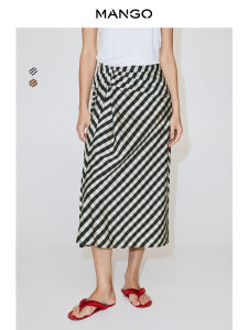 Mango | Trendy Plaid Waist-Pleated Breathable Lenzing Viscose Midi Skirt