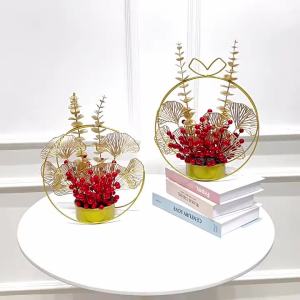 Pzcf แจกันทรงดวงจันทร์บนเดสก์ท็อปการจัดดอกไม้งานแต่งงาน1ชิ้นกระเช้าดอกไม้เหล็กประดับบ้านสีทองแบบเรียบง่าย