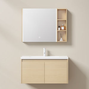 Modern SNUU Bathroom Cabinet Combination Ceramic Washbasin Sink Vanity Unit Integrated Mirror Lighting Rock Board Top
