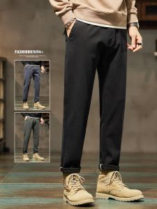 ROMON | Lormen Mens Casual Straight Leg Pants Business Style Elastic Waist Black Color Spring Autumn Fashion City Life Slim Fit Trousers