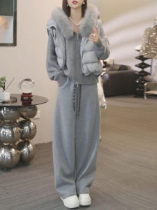 Shalldoer | OOTD Outfit Set Womens Autumn Winter Cotton Coat Vest Knit Sweater Casual Pants 3 Pieces