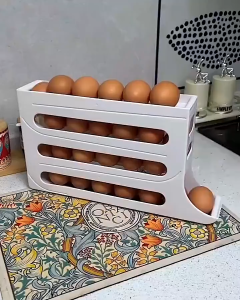 Vixplorn 4 Tier Egg Rack Tray Egg Storage Organizer Refrigerator Automatic Scrolling Egg Dispenser Eggs Storage Rack