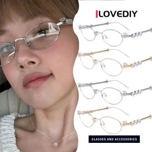ILOVEDIY: High End Flat & Diamond Encrusted Metal Small Frame Oval Glasses