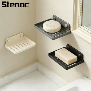 Grey/White Wall Mounted Soap Container Bathroom Aluminum Adhesive Soap Dish Soap Holder Rack Dish Soap Case Hbathroom Hardwares