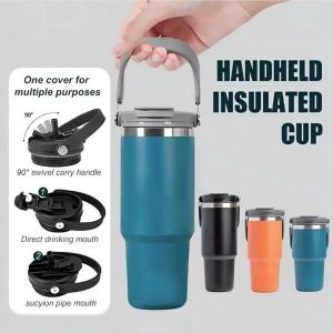 Tumbler With Handle 600/890ml Stainless Steel Double Layer Insulated Thermos Flask Water Bottle 304 Stainless Steel Handheld Thermos Insulated Vacuum Tumbler Double Drink Hot or Cold Mugatar Bottle890ML冰霸杯