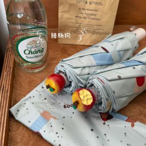 Gậy Chống Nắng Gấp Gọn Hình Chú Chó Salami Màu Đen Chống Tia UV Chống Mưa Chống Nắng Di Động Gậy Chống Nắng Cầm Tay