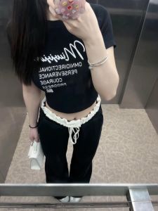 Pure Cotton Short Sleeve T-Shirt Women Summer Street Style Sweet And Spicy Short Length Belly Baring Fashionable Casual Fit