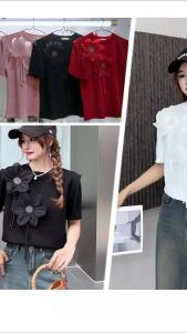 Áo thun trang trí đính bông hoa thanh lịch