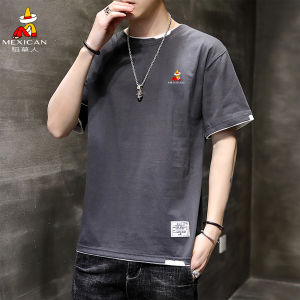 Pure Cotton Short Sleeve T-Shirt Mens Summer Thin round Neck Loose Casual Breathable Comfortable Cotton Tee Mexican Brand
