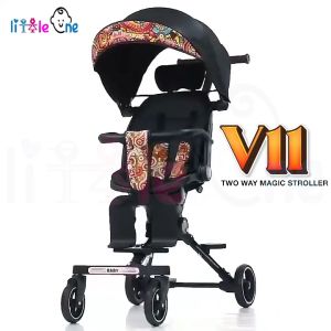 Little One Baby V11 2 Way Magic Stroller (Flat Recline 175 Degree) 360 Rotation Magic Kids Stroller Foldable Stroller (Footrest)