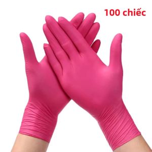 Hồng Găng Tay Nitrile Dùng Một Lần Không Bột Mỏng Lớp Lót Mịn Cao Su Cho Hộ Gia Đình Vệ Sinh Nhà Bếp Thẩm Hình Xăm Làm Việc 20/50/100 Viên