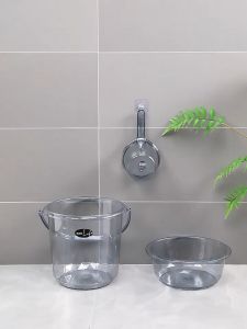 Thick Transparent Grey Timba Tabo Basin Set Bucket Dipper Home Kitchen Bathroom