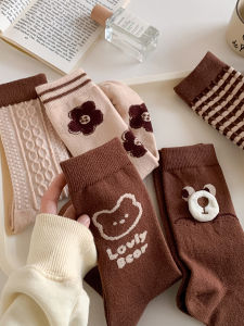 No Lost Socks Brown Cartoon Bear Tube Socks Female Japanese Cute Heattech Cashmere Autumn and Winter Long Socks