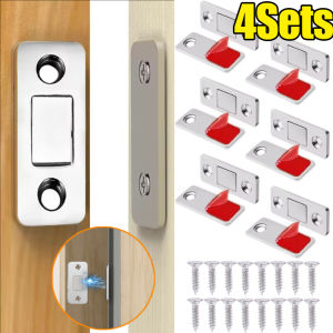 4/10 ชุด ชุดล็อคประตูตู้แม่เหล็ก / ตัวล็อคตู้แบบกาวในตัวที่มองไม่เห็น ไม่ต้องเจาะรู พร้อมสกรู / แผ่นปิดประตูตู้แม่เหล็กแบบบางพิเศษ