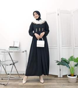Gamis Renda sweet lengan panjang model fashion wanita muslim modem terbaru new arrival model kekinian kombinasi brukat gamis tali pingang lebar payung Airflow Dress Maxi Lebaran Crinkle Pesta