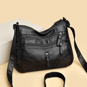 Leather Shoulder Bag for Middle-Aged Mothers Fashionable Multi-Layer Large Capacity Crossbody Handbag Casual Simple Style