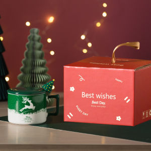 Trendy Christmas Gift Ceramic Cup Christmas Tree Series Good-looking Mug Couple Coffee Cup with Lid