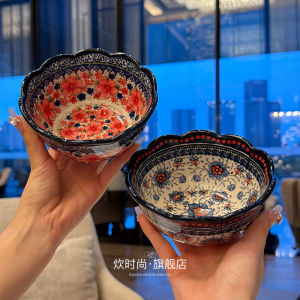 Hand-Painted Ceramic Bowl for Rice Soup And Noodles Vintage Style Dining Utensils Shared by Restaurant Owner Lady