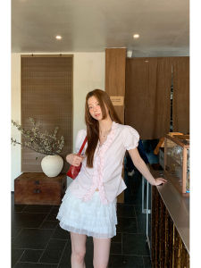 Áo Sơ Mi Nữ Tay Ngắn Màu Hồng Sọc Kiểu Pháp Độc Đáo Chất Liệu Polyester Cotton Dáng Rộng Cổ Chữ V Mùa Hè 2025