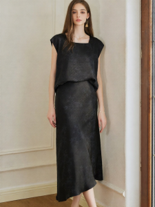 Roey s house | Elegant Traditional Chinese Black Satin Set Summer Versatile