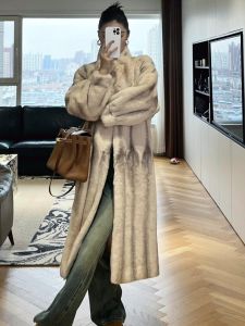 Autumn Winter Womens Thickened Cross Mink Fur Coat Medium Length Outerwear Eco-friendly Rabbit Fur Artificial Squirrel Fur