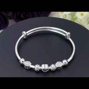 SilverWholesale 999 Pure Silver Love Bead Spinner Expandable Bangle (Gelang Tangan) #BGC1139