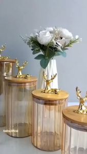 Aveline Toples Gold Penyimpanan Makanan / Toples set hampers / Toples Kue / Toples Food Jar Gold