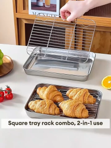 XTEN 2in1 Kitchen Stainless Steel Baking Tray for oven with Removable Cooling Rack Set BBQ Rack Baking Tool Food Tray