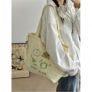 กระเป๋าผ้าใบ Tote สำหรับผู้หญิง 2024 กระเป๋าสะพายไหล่แบบลำลองขนาดใหญ่ ความจุขนาดเล็ก น่ารัก สไตล์สตรีท กระเป๋าเดินทาง กระเป๋าถือ