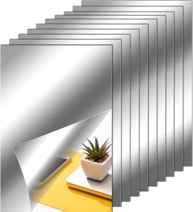 Flexible Mirror Sheets Self Adhesive Non Glass Mirror Tiles Stickers for Home Wall Decor (10 Pieces 6 X 9 Inches)